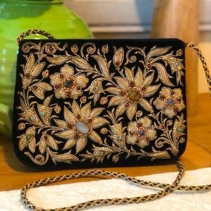 Vintage Brocade with Stones Crossbody Evening Bag